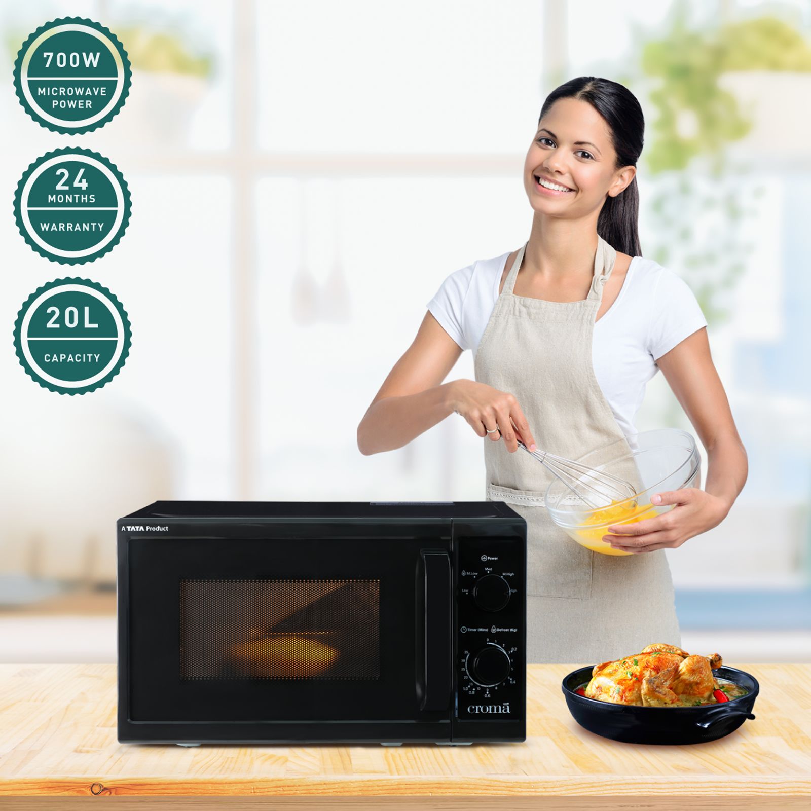 Buy Croma M20 20L Solo Microwave Oven with Temperature Sensor (Black